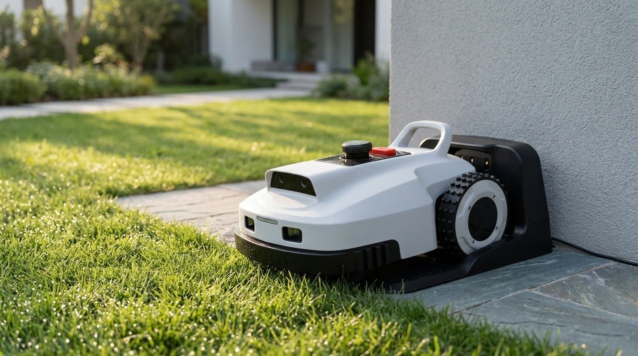 VERDA making its own way back across a sloping lawn towards its base station